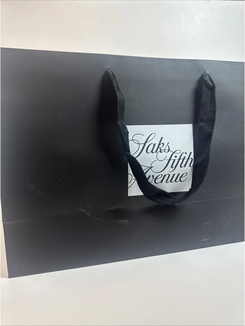 Saks Fifth Avenue Signature Paper Black Shopping Bag  Handle 17”x11.5”x 6